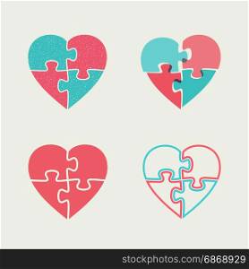 Puzzle hearts. Four puzzle icons in the shape of heart
