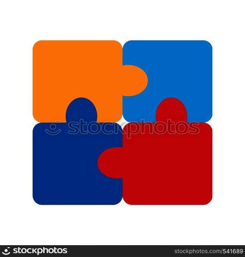 Puzzle icon. 4 pieces puzzle design. Flat vector illustration isolated on white background. Puzzle icon. 4 pieces puzzle design. Flat vector illustration isolated