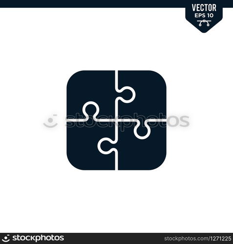 Puzzle icon collection in glyph style, solid color vector