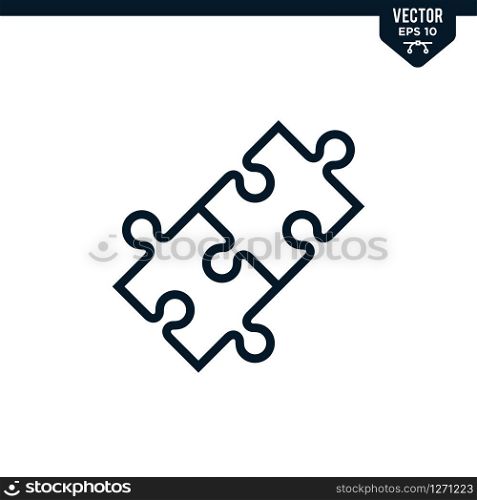 Puzzle icon collection in outlined or line art style, editable stroke vector
