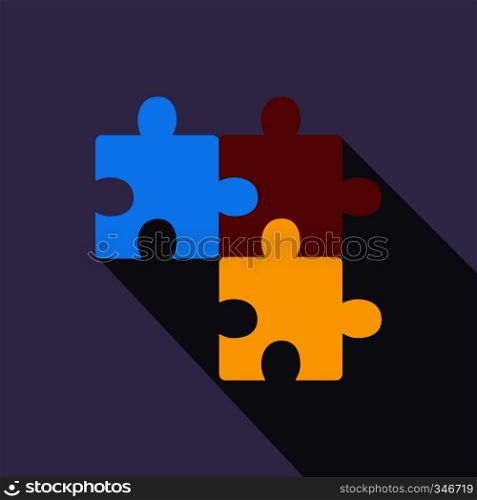 Puzzle icon in flat style on a violet background. Puzzle icon, flat style
