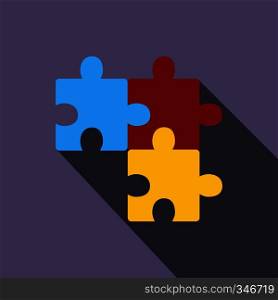 Puzzle icon in flat style on a violet background. Puzzle icon, flat style