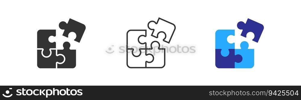 Puzzle icon. Teamwork symbol. Plugins sign. Logo template for website, ui, app. Outline, flat, and colored style. Flat design. Vector illustration.