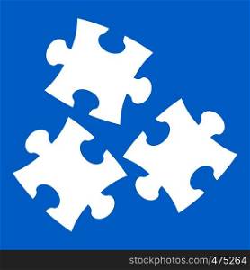 Puzzle icon white isolated on blue background vector illustration. Puzzle icon white