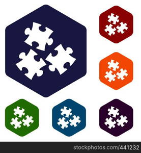 Puzzle icons set hexagon isolated vector illustration. Puzzle icons set hexagon