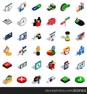 Puzzle icons set. Isometric style of 36 puzzle vector icons for web isolated on white background. Puzzle icons set, isometric style