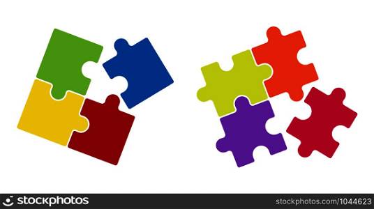 Puzzle icons set. Solid colored filled outline. Flat design.
