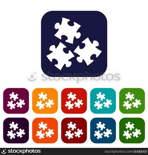 Puzzle icons set vector illustration in flat style In colors red, blue, green and other. Puzzle icons set flat