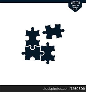 Puzzle piece icon collection in glyph style, solid color vector