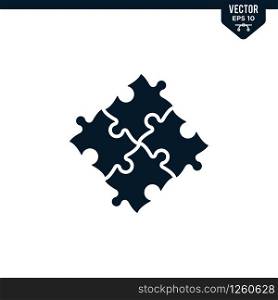 Puzzle piece icon collection in glyph style, solid color vector