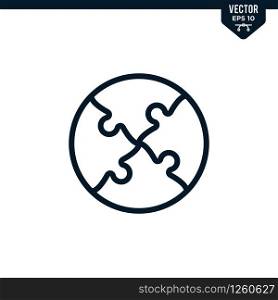 Puzzle piece icon collection in outlined or line art style, editable stroke vector