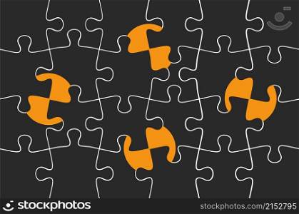 Puzzle pieces background. Yellow sun and grey puzzles, asian contemporary abstract banner. Geometric business vector template. Illustration puzzle piece pattern, design connection and cooperation. Puzzle pieces background. Yellow sun and grey puzzles, asian contemporary abstract banner. Geometric business cover vector template