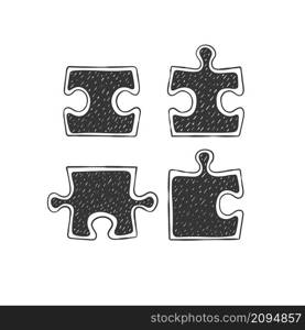 Puzzle pieces. Concept of different puzzles. Hand drawn icons. Vector illustration