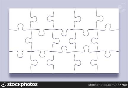 Puzzle pieces grid. Jigsaw tiles, mind puzzles piece and jigsaws details with shadow business presentation frame. Thinking puzzle game, success mosaic solution vector template. Puzzle pieces grid. Jigsaw tiles, mind puzzles piece and jigsaws details with shadow business presentation frame vector template