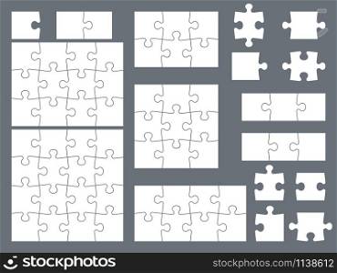 Puzzle pieces. Parts of puzzles for creative game, consistency thinking and solution in assembly of graphic image. Vector shape isolated group of brainteaser templates. Puzzle pieces. Parts of puzzles for creative game, consistency thinking and solution in assembly of graphic image. Vector templates
