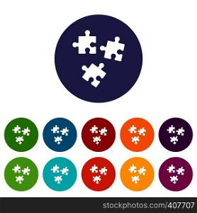 Puzzle set icons in different colors isolated on white background. Puzzle set icons