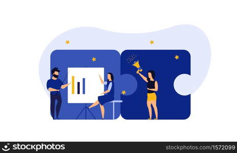 Puzzle team work vector illustration concept partner. Partnership teamwork business people collaboration together vector design. Concept jigsaw part solution group connect. Cooperation strategy idea
