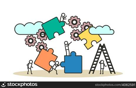 Puzzle together vector concept business jigsaw piece illustration teamwork solution idea. Connect background group success design. Solve problem work cooperation element part strategy
