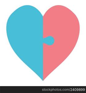 Puzzle two halves of the heart man and woman, pink and blue concept of marriage and love