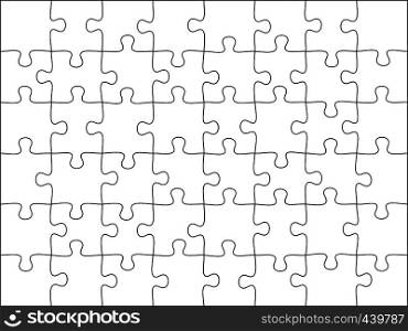 Puzzles grid template. Jigsaw puzzle 48 pieces, thinking game and 8x6 jigsaws detail frame design. Business assemble metaphor or puzzles game challenge vector illustration. Puzzles grid template. Jigsaw puzzle 48 pieces, thinking game and 8x6 jigsaws detail frame design vector illustration