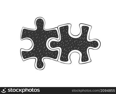 Puzzles icons. Puzzle pieces. Two puzzles that match each other. Hand drawn icons. Vector illustration