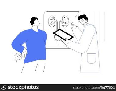 Pyelonephritis abstract concept vector illustration. Stressed man with kidney infection, nephrology sector, pyelonephritis symptom, back pain, kidney parenchymal disease abstract metaphor.. Pyelonephritis abstract concept vector illustration.