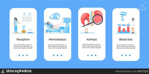 Pyelonephritis, concept of cystitis are shown. Urolithiasis, nephropathy app templates, renal failure, hemodialysis are shown for medical blue templates of apps. Tiny doctors treat kidneys.. Pyelonephritis, concept of cystitis are shown. Urolithiasis, nephropathy app templates, renal failure, hemodialysis are shown for medical blue templates of apps.