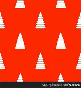 Pyramid built from plastic rings pattern repeat seamless in orange color for any design. Vector geometric illustration. Pyramid built from plastic rings pattern seamless