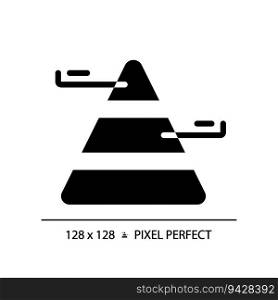 Pyramid chart black glyph icon. Population demographic. Triangle chart. Hierarchical structure. Social study. Silhouette symbol on white space. Solid pictogram. Vector isolated illustration. Pyramid chart black glyph icon