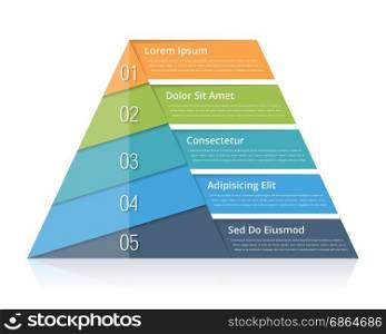 Pyramid Chart. Pyramid chart with five elements with numbers and text, pyramid infographic template, pyramid diagram for presentations, vector eps10 illustration