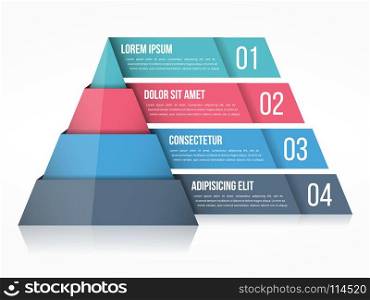 Pyramid Chart. Pyramid chart with four elements with numbers and text, pyramid infographic template, vector eps10 illustration