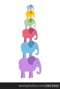 Pyramid color elephants. Colorful cute animals of jungle. Big and small wild mammals with trunks.&#xA;