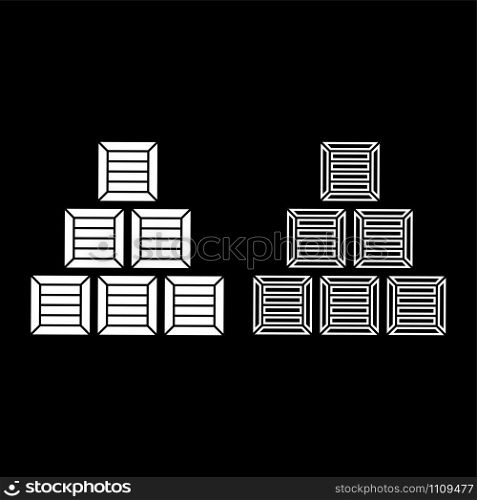 Pyramid crates Wooden boxs Containers icon outline set white color vector illustration flat style simple image