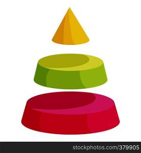 Pyramid divided into three colorful segment layers icon. Cartoon illustration of pyramid divided into three colorful segment layers vector icon for web. Pyramid divided into three segment layers icon