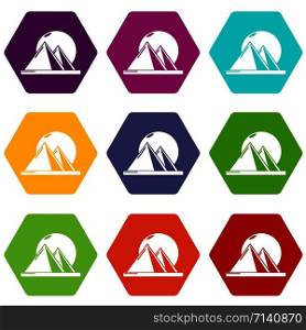 Pyramid egypt icons 9 set coloful isolated on white for web. Pyramid egypt icons set 9 vector