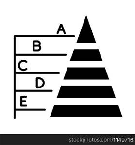 Pyramid graph glyph icon. Information hierarchy chart. Data presentation. Business model visualisation. Economic presentation. Silhouette symbol. Negative space. Vector isolated illustration