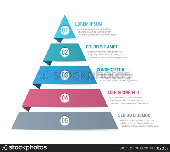 Pyramid infographic template with five elements, vector eps10 illustration. Pyramid Infographics