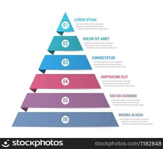 Pyramid infographic template with six elements, vector eps10 illustration. Pyramid Infographics