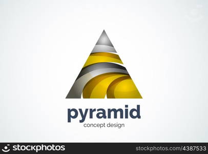 Pyramid logo template, triangle cycle concept - geometric minimal style, created with overlapping curve elements and waves. Corporate identity emblem, abstract business company branding element