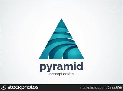 Pyramid logo template, triangle cycle concept - geometric minimal style, created with overlapping curve elements and waves. Corporate identity emblem, abstract business company branding element