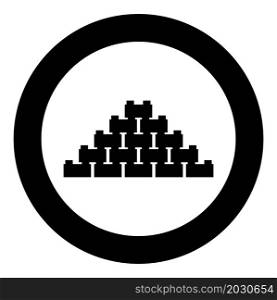 Pyramid of bricks icon in circle round black color vector illustration image solid outline style simple. Pyramid of bricks icon in circle round black color vector illustration image solid outline style