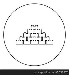 Pyramid of bricks icon in circle round black color vector illustration image outline contour line thin style simple. Pyramid of bricks icon in circle round black color vector illustration image outline contour line thin style