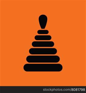 Pyramid toy ico. Orange background with black. Vector illustration.