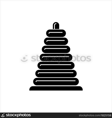 Pyramid Toy Icon, Kids Children Stackable Ring Toy Vector Art Illustration