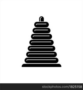 Pyramid Toy Icon, Kids Children Stackable Ring Toy Vector Art Illustration
