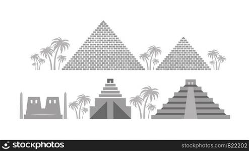 Pyramids and Temples of Ancient Egypt, Babylon, Maya. Architecture heritage of Ancient civilizations of The Middle East, North Africa, Central America.
