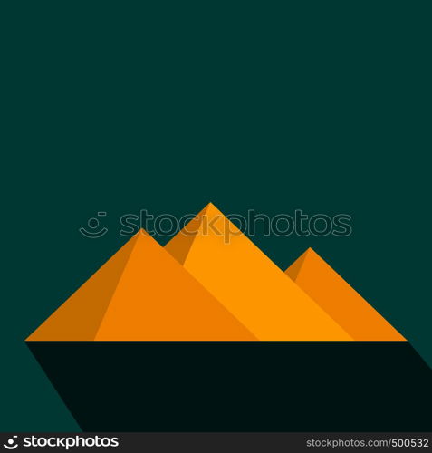 Pyramids of Egypt icon in flat style on a blue background . Pyramids of Egypt icon, flat style