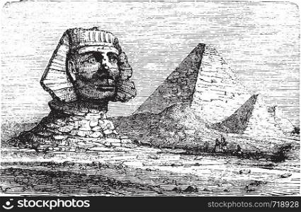 Pyramids of Giza and the Great Sphinx, vintage engraved illustration. Industrial encyclopedia E.-O. Lami - 1875.