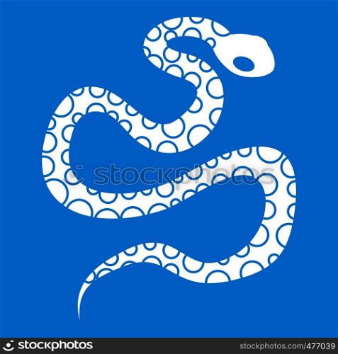 Python snake icon white isolated on blue background vector illustration. Python snake icon white