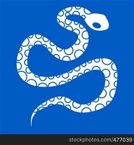 Python snake icon white isolated on blue background vector illustration. Python snake icon white